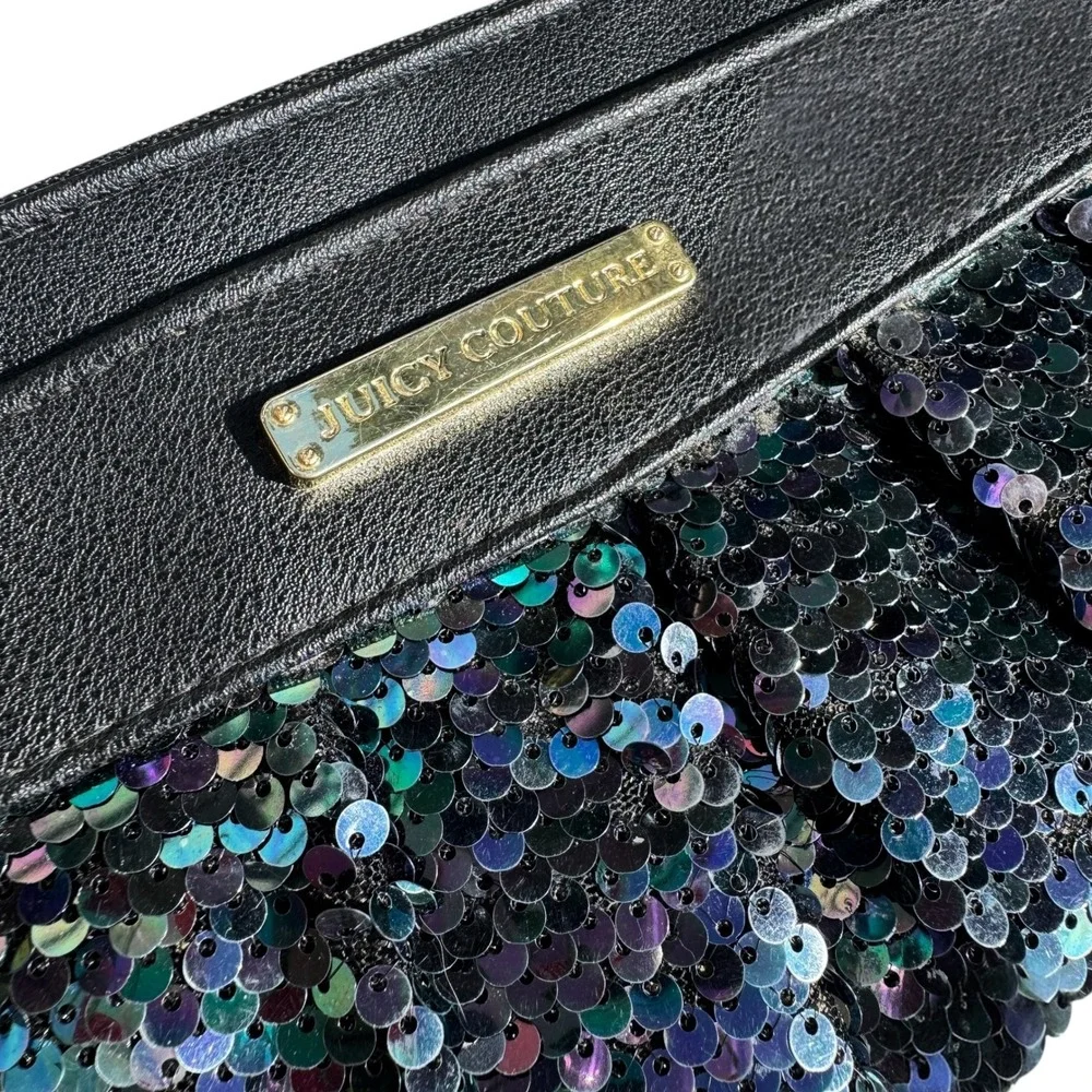 Juicy Couture Wristlet Clutch Navy Black Sequin‎ Evening Party Bag Retro Y2K